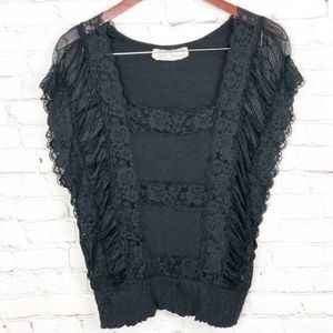 Free People | Black Lack Short Sleeve Top | Size S